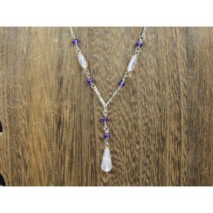 18 Inch Sterling Silver Rose Quartz And Amethyst Stones Necklace